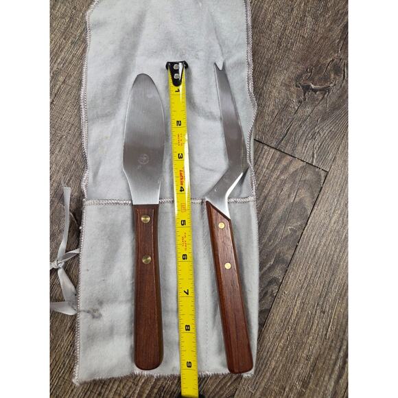 Knivman Eskilstuna SWEDEN Teak Wood Handle MCM Kitchen Knives Tools Set of 2 - Picture 4 of 4